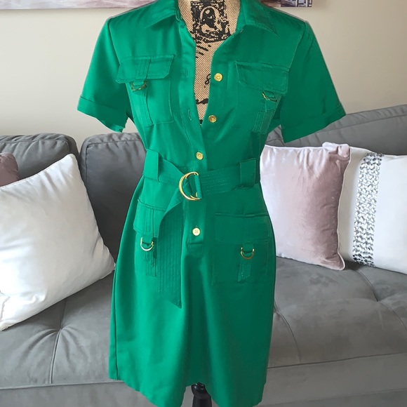sharagano green dress Sharagano Sleeveless Shirt Dress with Front Pockets, Parisian Sage, 10 at  Amazon Women's Clothing store